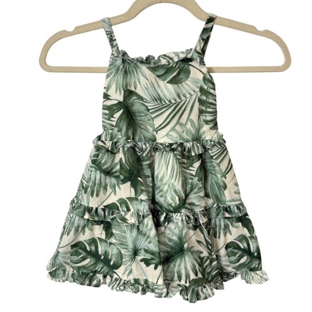 Janie & Jack Girls Tropical Print Ruffle Dress Sleeveless Green White 18-24 mos - Picture 1 of 6